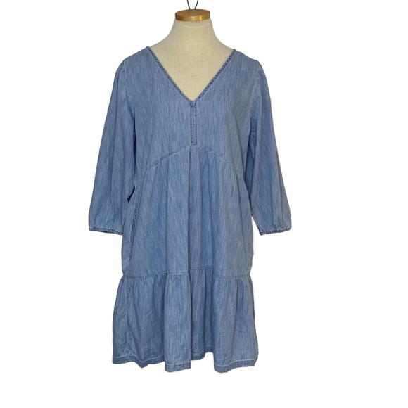GAP 100% Organic Cotton Light Indigo Denim Tiered Dress with Washwell Pockets M - Picture 5 of 15